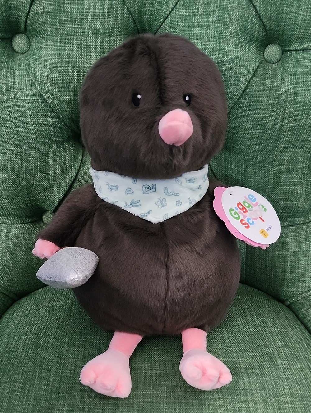 Gigglescape Plush Mole Toy - Gray with Pink Accents